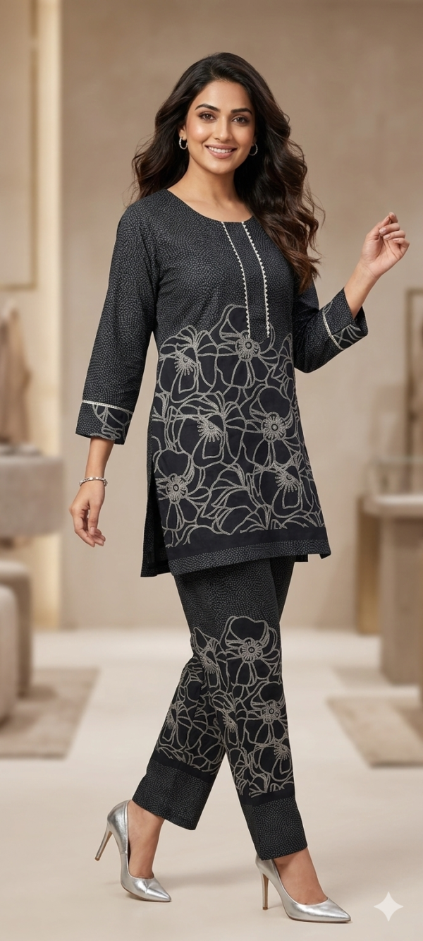 1773080538357 Women Stylish Neck Floral Print Western Co Order Sets, Wear as Office Coat, Travel Coord, Cot