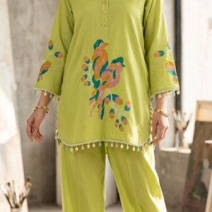 Beautiful Embroidery Peacock design Women Cotton Stylish Rayon-Cord Set