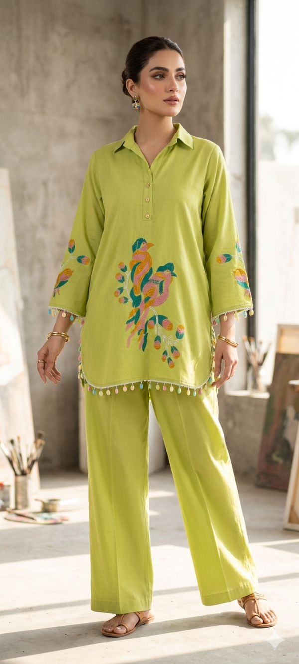1774180010689 Beautiful Embroidery Peacock design Women Cotton Stylish Rayon-Cord Set