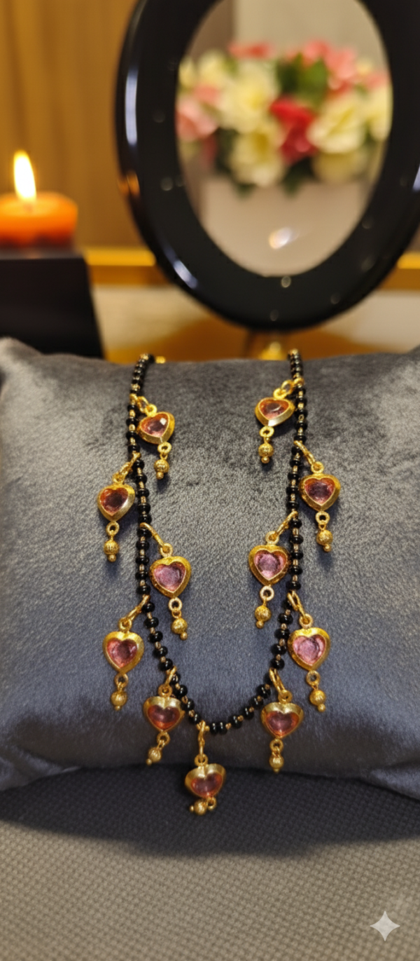 Purple Crystal Hearts Pendant Short Mangalsutra