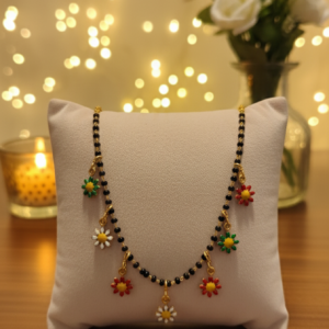 Floral Shape Multicolour Pendant Short Mangalsutra