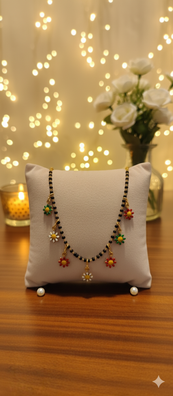 Floral Shape Multicolour Pendant Short Mangalsutra