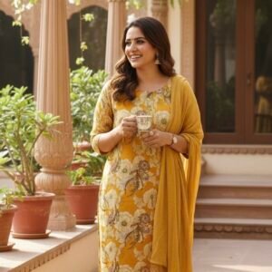 Women Floral Pinted Kurta with Pant & Dupatta