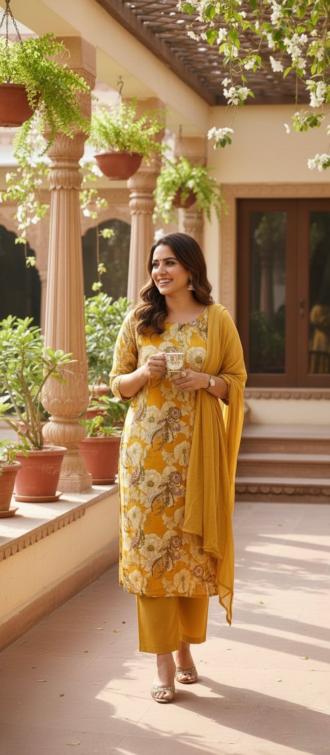 Women Floral Pinted Kurta with Pant & Dupatta