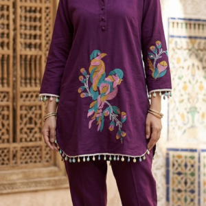 Beautiful Embroidery Peacock design Women Cotton Stylish Rayon-Cord Set