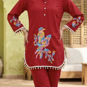 Beautiful Embroidery Peacock design Women Cotton Stylish Rayon-Cord Set