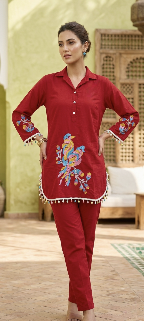 IMG_20260322_171425 Beautiful Embroidery Peacock design Women Cotton Stylish Rayon-Cord Set