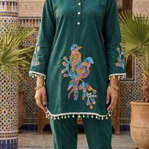 Beautiful Embroidery Peacock design Women Cotton Stylish Rayon-Cord Set