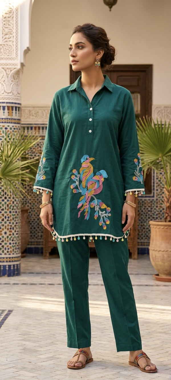 IMG_20260322_171521 Beautiful Embroidery Peacock design Women Cotton Stylish Rayon-Cord Set