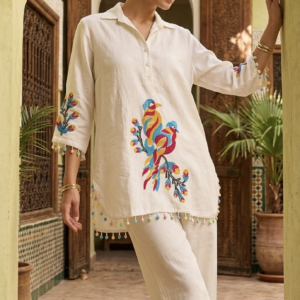 Beautiful Embroidery Peacock design Women Cotton Stylish Rayon-Cord Set
