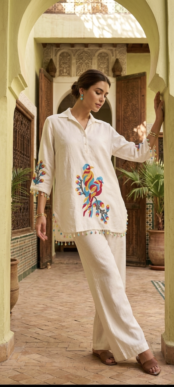 IMG_20260322_171810 Beautiful Embroidery Peacock design Women Cotton Stylish Rayon-Cord Set