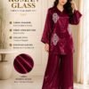 Premium Roman Glass Fabric Beautiful Embroidery Cord Set Straight Bottom Wine Colour
